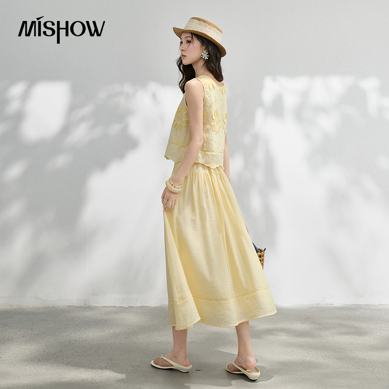 MISHOW French Floral Embroider - Midi Skirt Floral incelemesi ve fiyatı