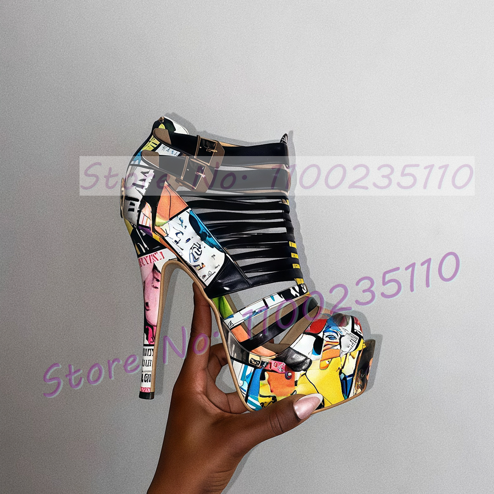 Colorful Graffiti Black Strapp - Sandal Strappy Heeled incelemesi ve fiyatı