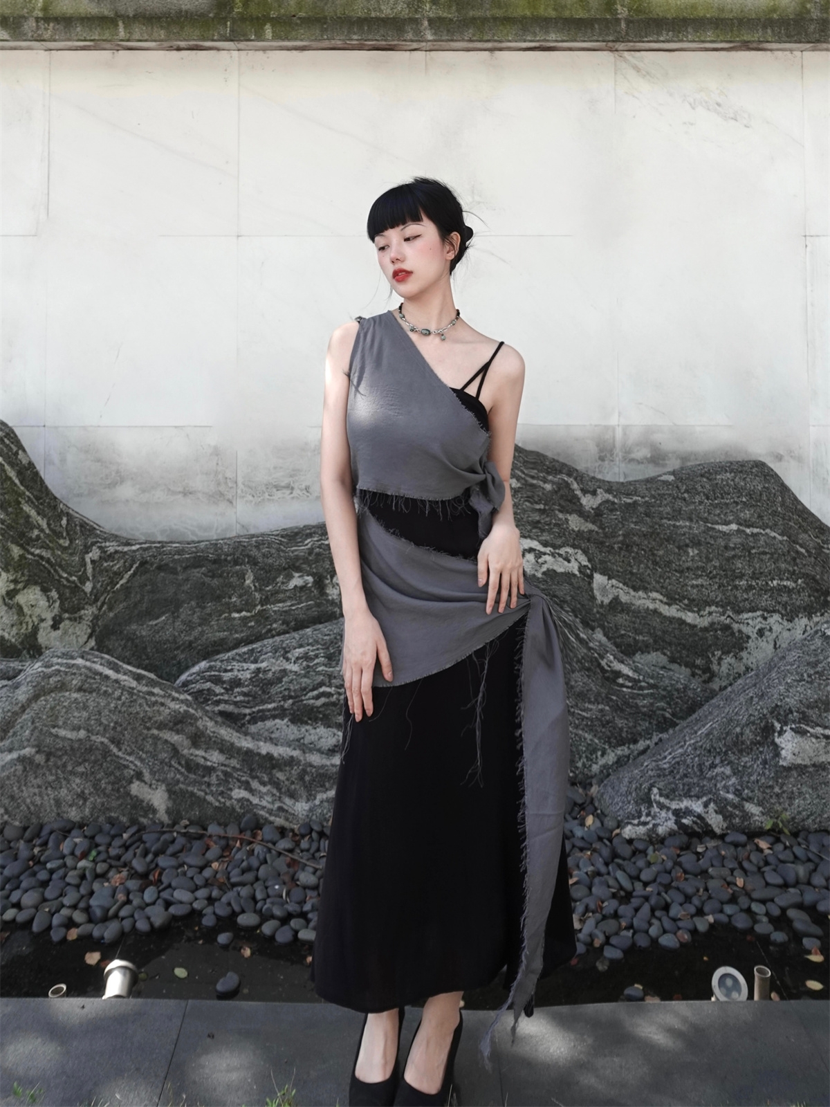 Chill Grey Cotton Linen Black  - Linen Dress Wrap incelemesi ve fiyatı
