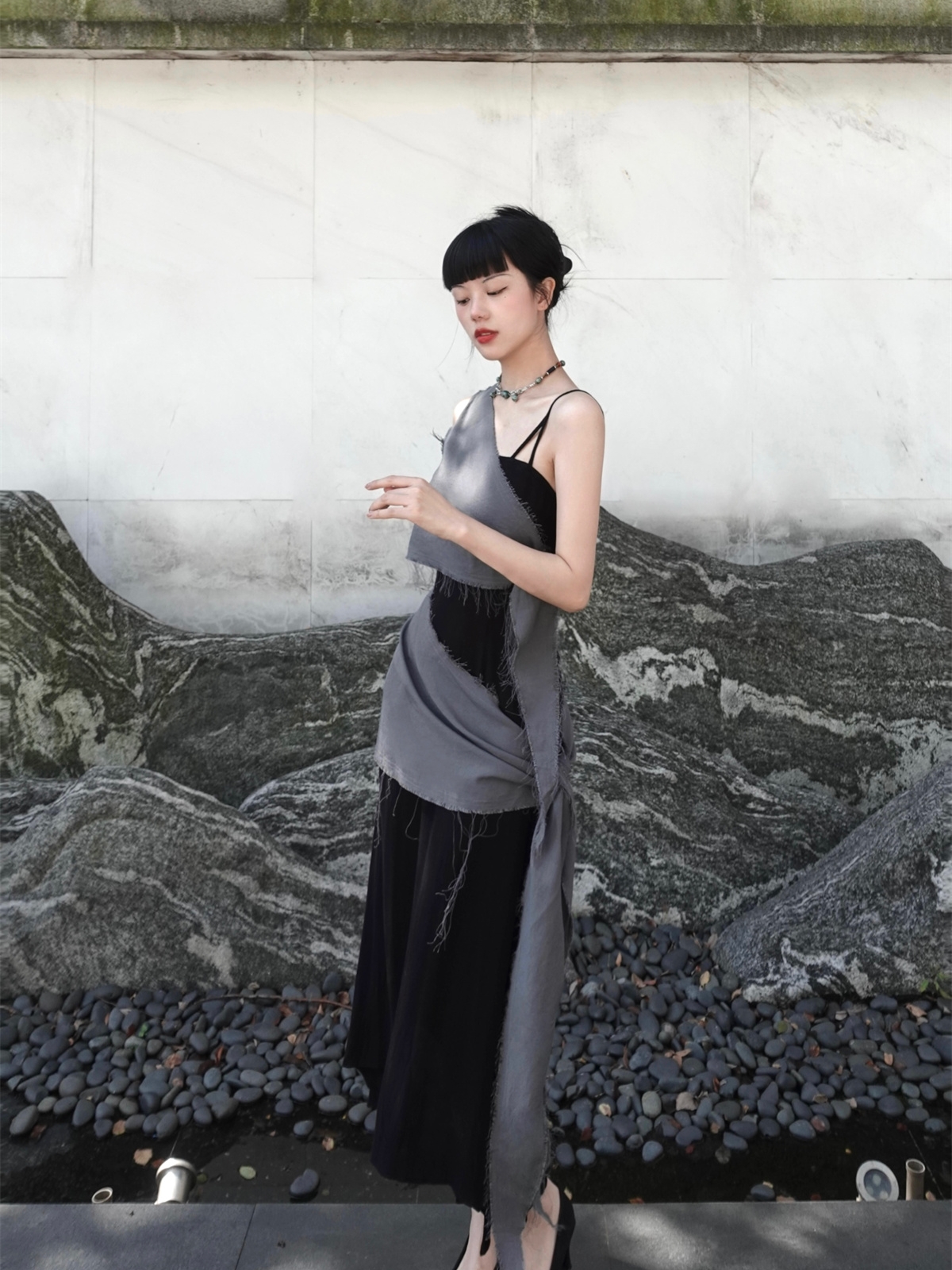 Chill Grey Cotton Linen Black  - Linen Dress Wrap incelemesi ve fiyatı