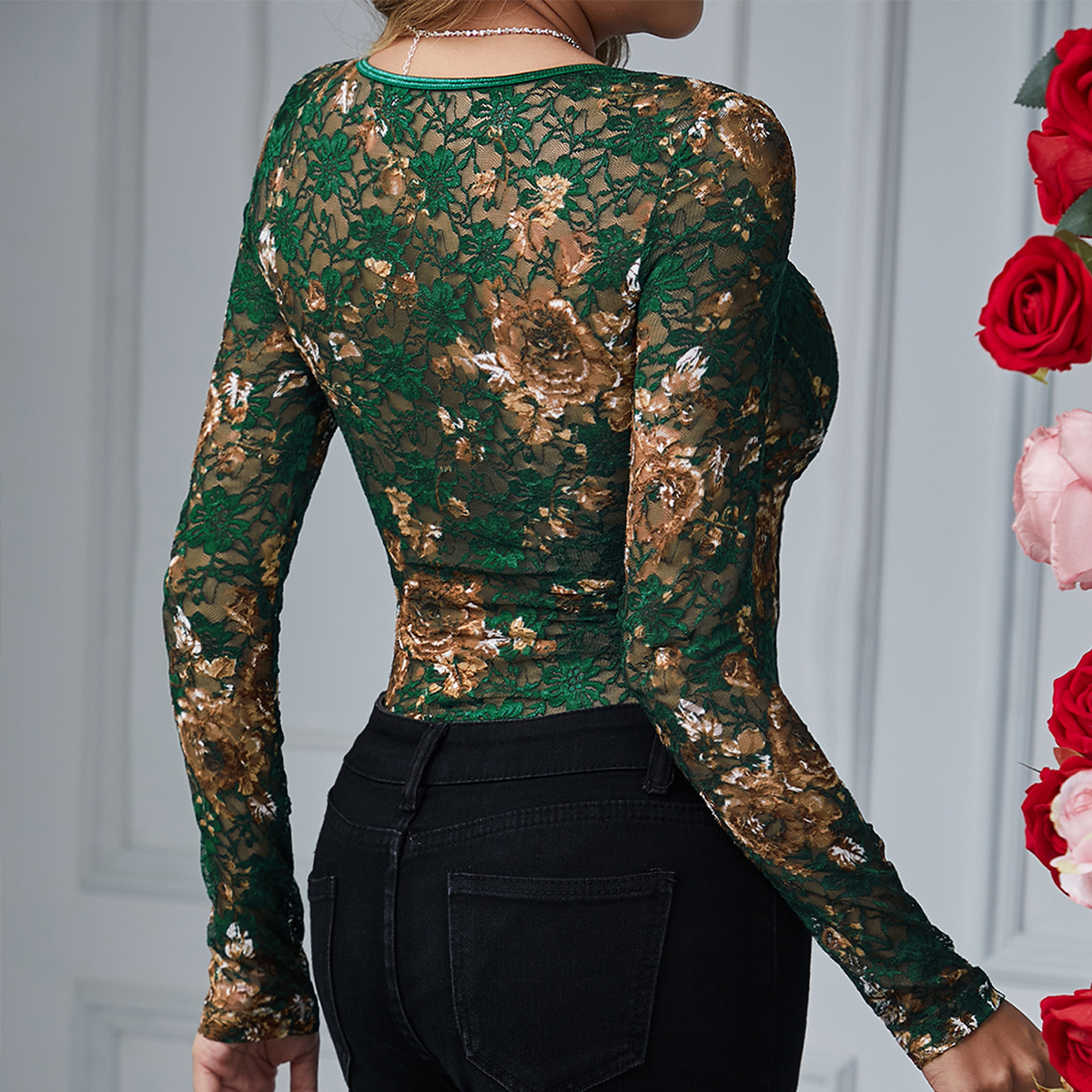 Sexy Lace Bodysuit Women Squar - Romper Floral Print incelemesi ve fiyatı