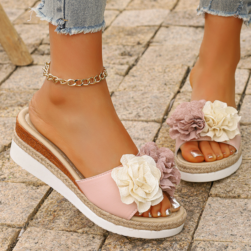 Women's Pink Flower Decor Plat - Wedge Espadrille Women incelemesi ve fiyatı