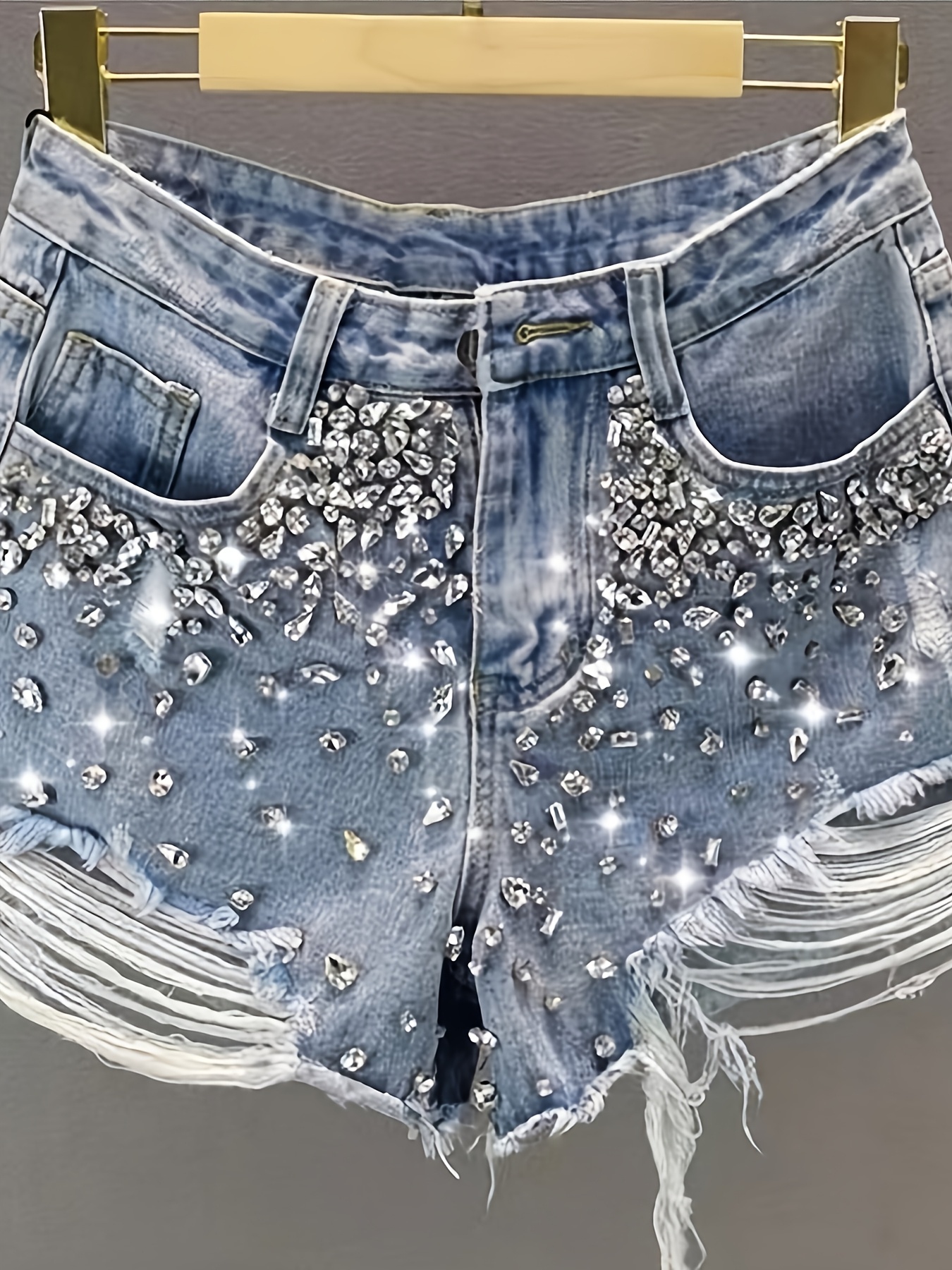 Hot girl style rhinestone ripp - Shorts Denim Frayed incelemesi ve fiyatı