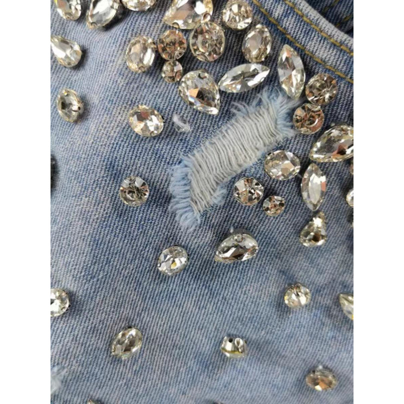 Hot girl style rhinestone ripp - Shorts Denim Frayed incelemesi ve fiyatı