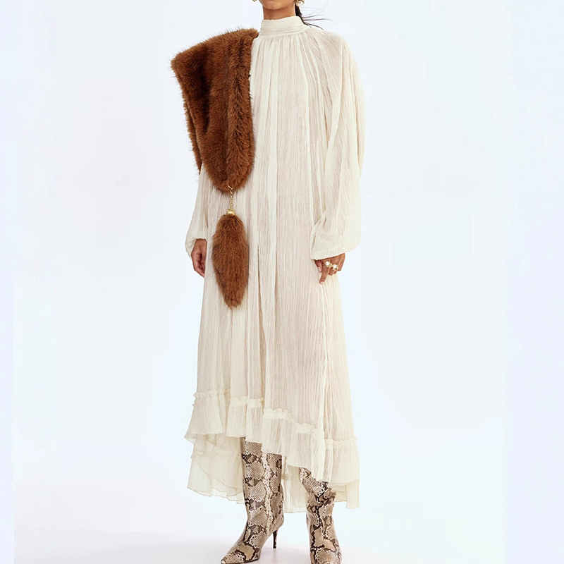 Ladies O-neck Long Sleeved Ple - Linen Dress Wrap incelemesi ve fiyatı