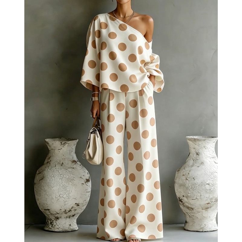 Women's Polka Dot 2 Piece Outf - Blouse Off Shoulder incelemesi ve fiyatı
