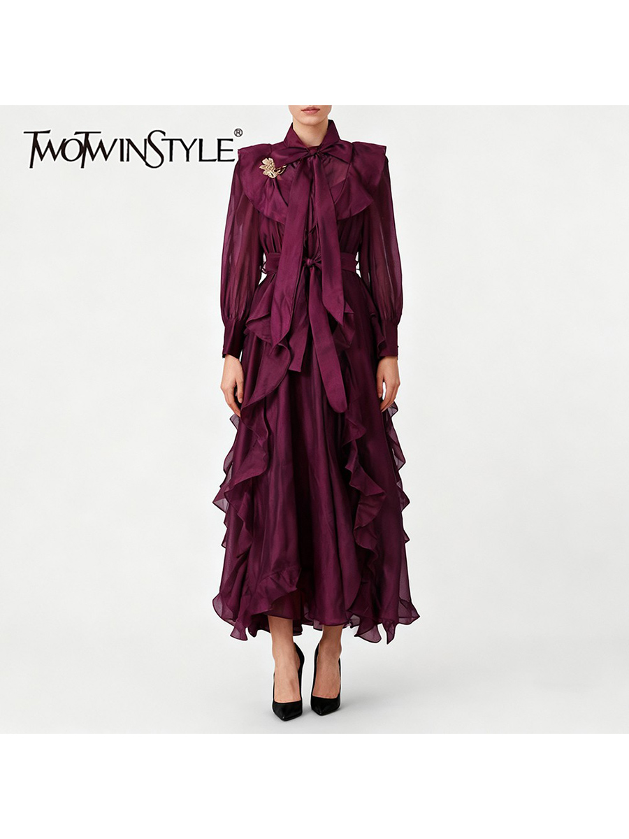 TWOTWINSTYLE Solid Spliced Ruf - Linen Dress Wrap incelemesi ve fiyatı