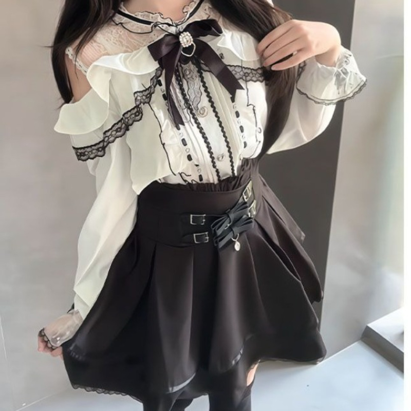 Japanese Gothic Y2k Lolita Sty - Blouse Off Shoulder incelemesi ve fiyatı