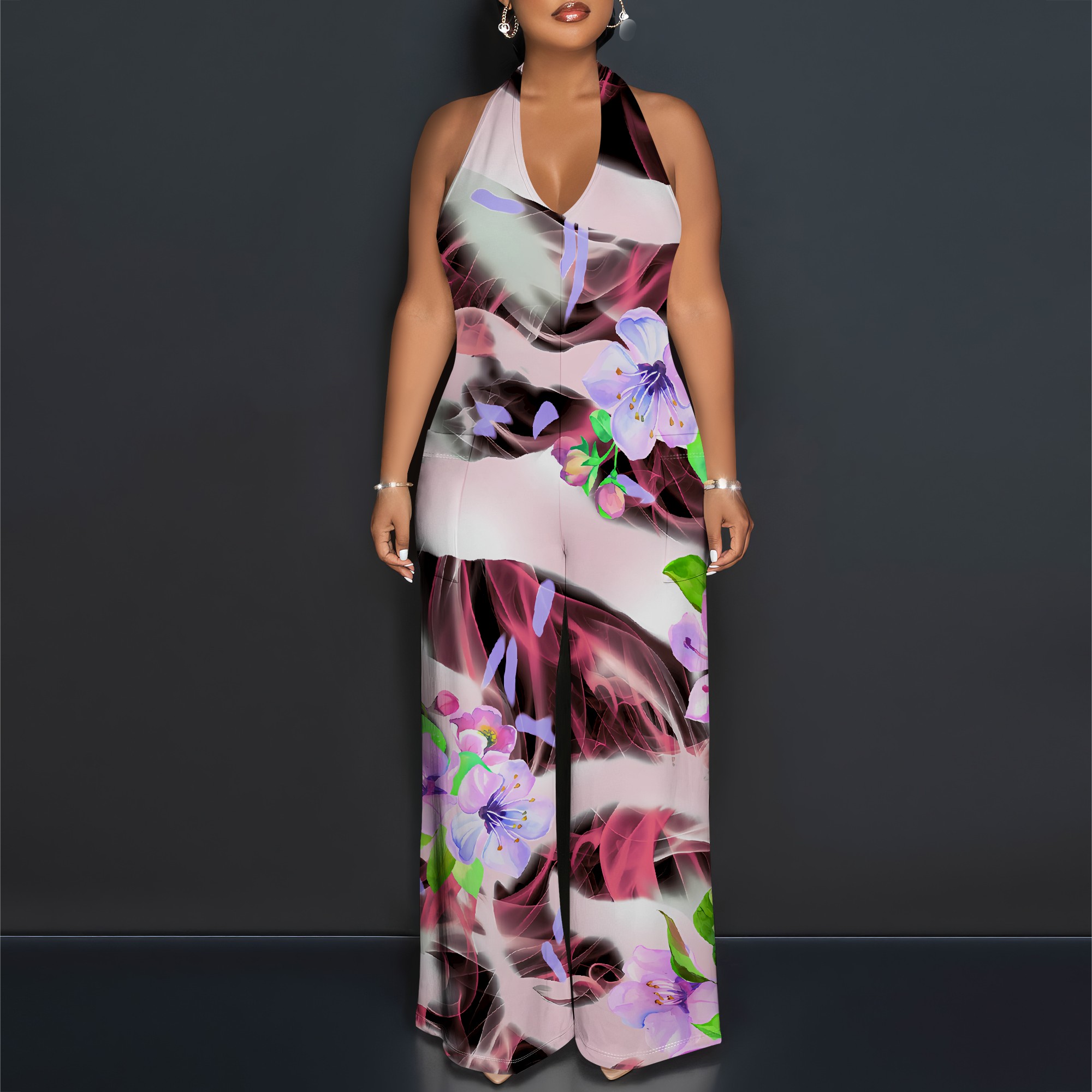 Floral Print Halter Jumpsuit - - Romper Floral Print incelemesi ve fiyatı