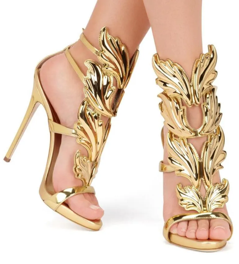 Golden Metal Wings Leaf Strapp - Sandal Strappy Heeled incelemesi ve fiyatı
