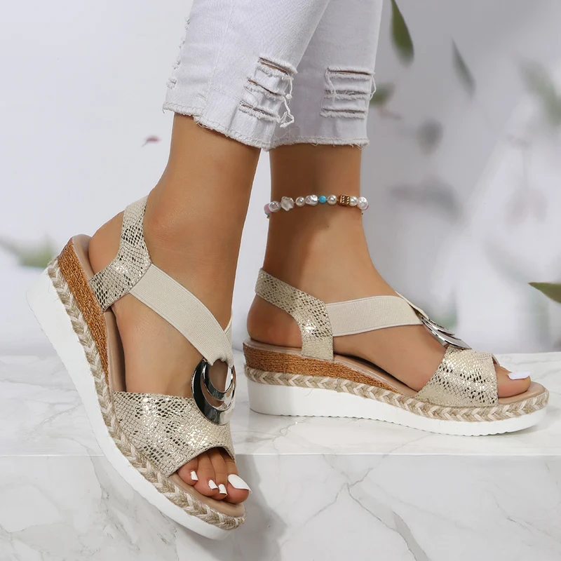 Metal Buckle Wedge Sandals for - Wedge Espadrille Women incelemesi ve fiyatı