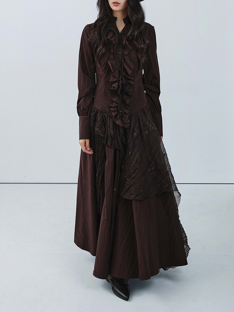 TWOTWINSTYLE Brown Spliced Fol - Linen Dress Wrap incelemesi ve fiyatı