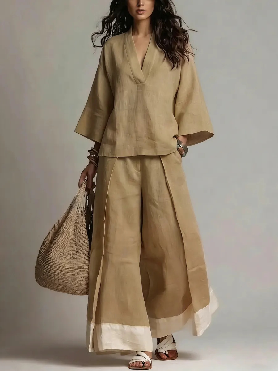 Summer Women V-neck Cotton Lin - Linen Pant Wide incelemesi ve fiyatı