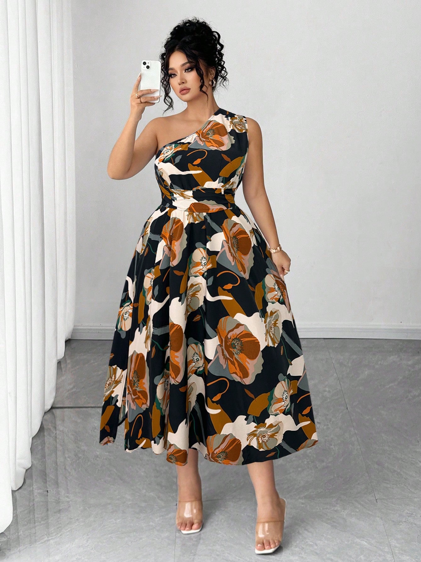 Asymmetrical One-Shoulder Flor - Midi Skirt Floral incelemesi ve fiyatı