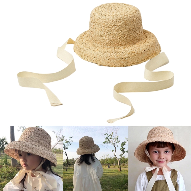 Handwoven Kids Straw  Cap Girl - Hat Floppy Wide incelemesi ve fiyatı