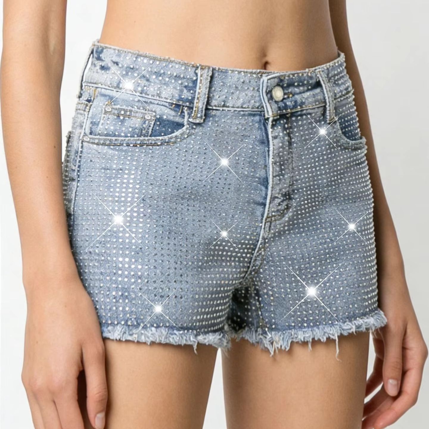 2026 New Full-Bejeweled Elasti - Shorts Denim Frayed incelemesi ve fiyatı