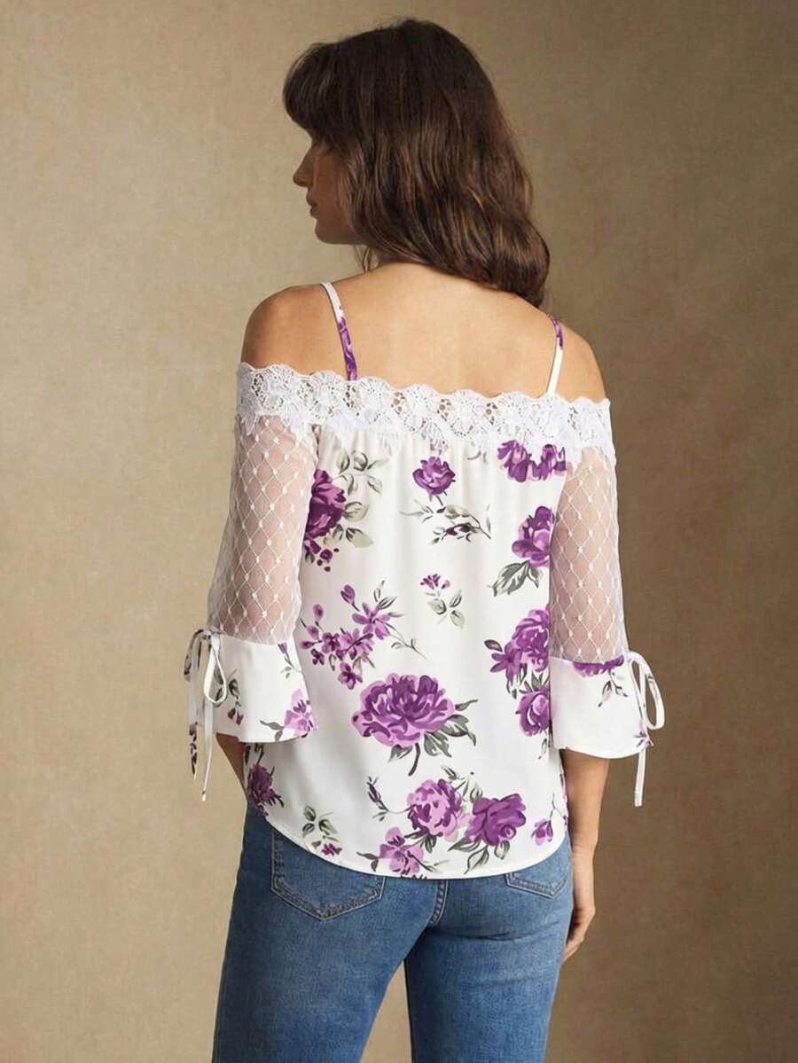 Purple Floral Print Off Should - Blouse Off Shoulder incelemesi ve fiyatı
