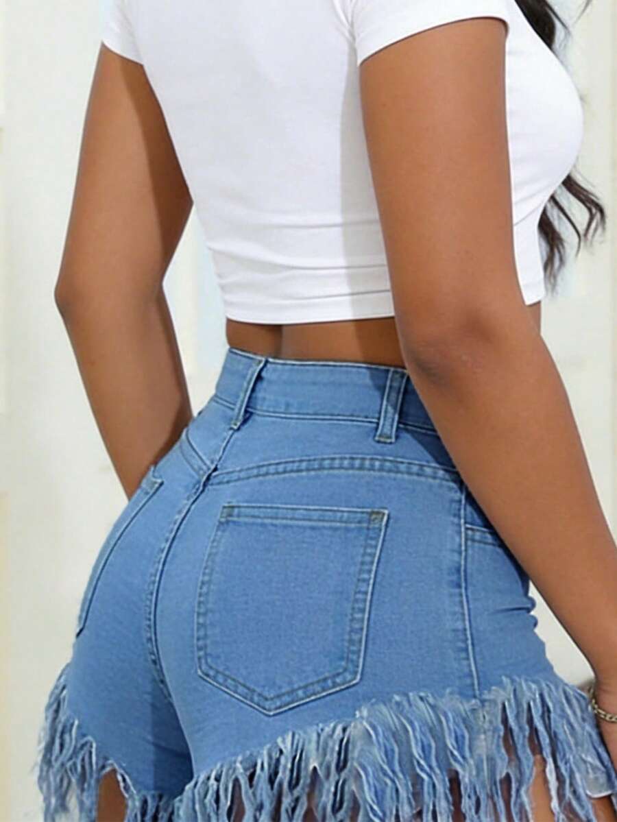 Distressed Frayed Hem Denim Sh - Shorts Denim Frayed incelemesi ve fiyatı