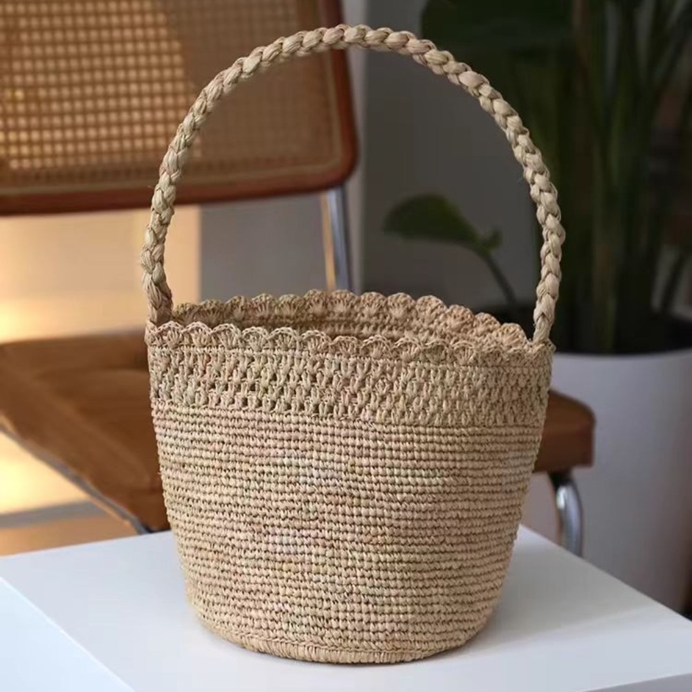 Handmade Crochet Straw Bucket  - Crochet Bag Raffia incelemesi ve fiyatı