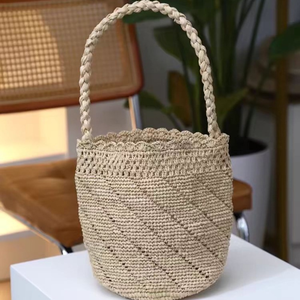 Handmade Crochet Straw Bucket  - Crochet Bag Raffia incelemesi ve fiyatı