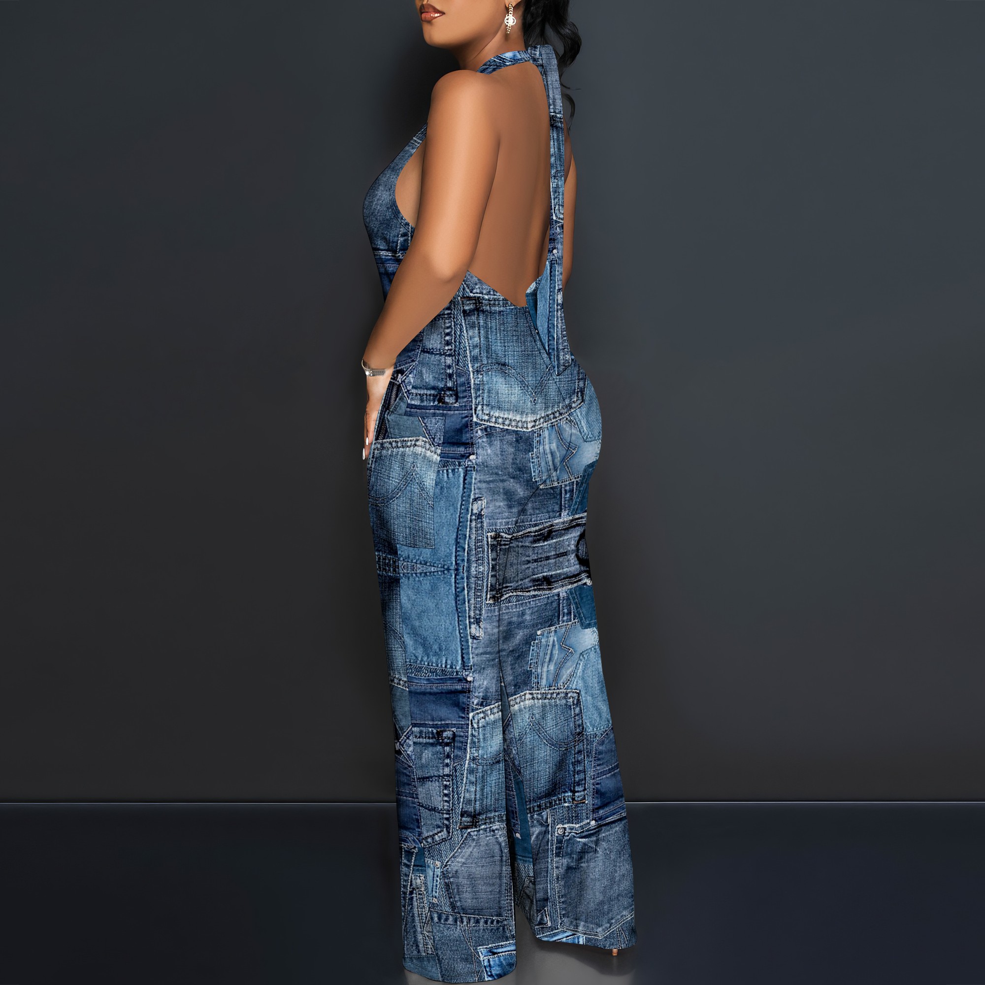 Denim Patchwork Halter V-Neck  - Maxi Dress Halter incelemesi ve fiyatı