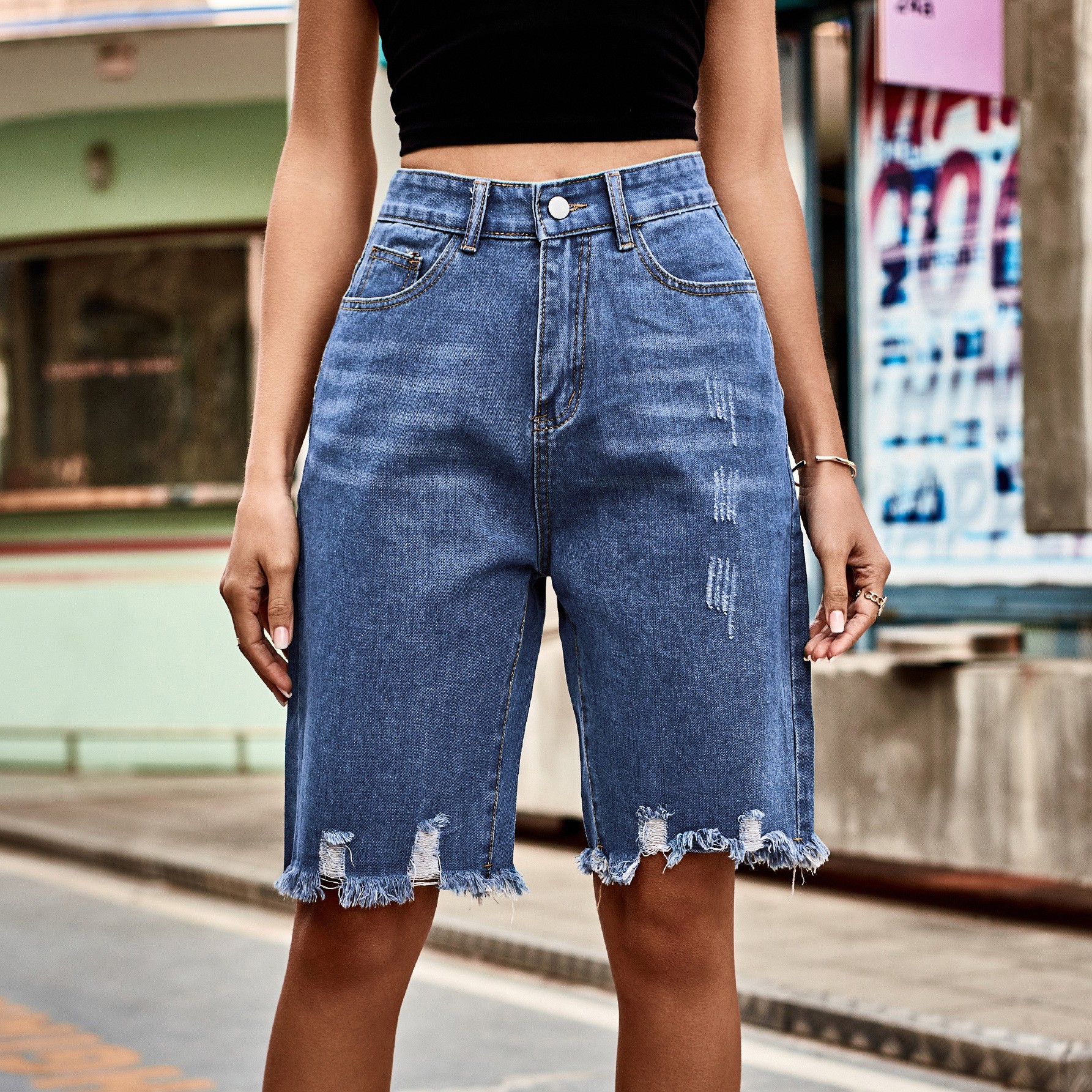 Summer Women's Clothing Distre - Shorts Denim Frayed incelemesi ve fiyatı