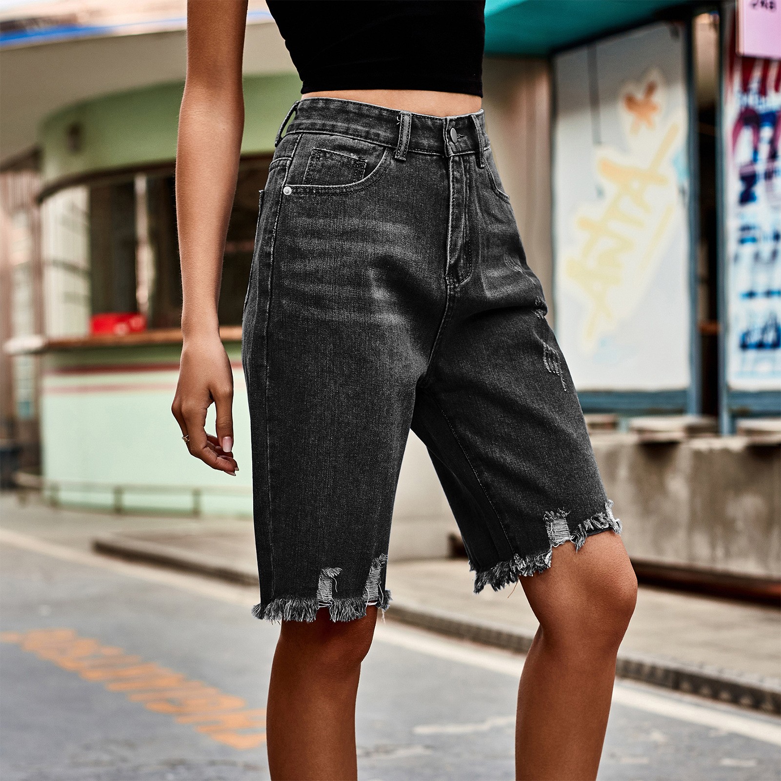 Summer Women's Clothing Distre - Shorts Denim Frayed incelemesi ve fiyatı