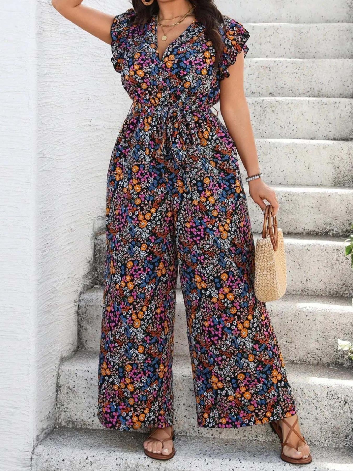 【Plus Size】 Floral Print Tie S - Romper Floral Print incelemesi ve fiyatı