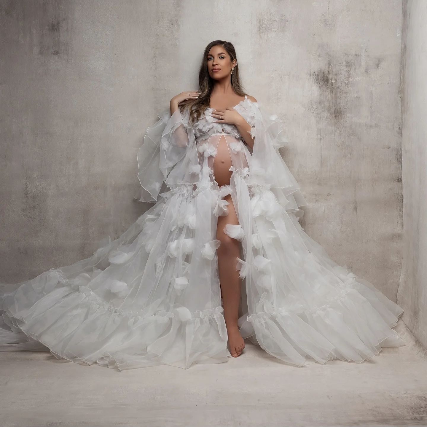 White Floral Tulle Bridal Wrap - Kimono Sheer Floral incelemesi ve fiyatı