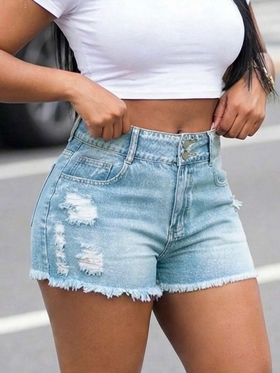 Women High Waist Denim Shorts  - Shorts Denim Frayed incelemesi ve fiyatı